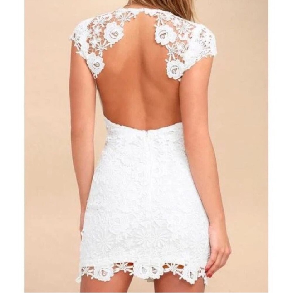 Lulu's Ivory Lace Backless Dress - Picture 2 of 3